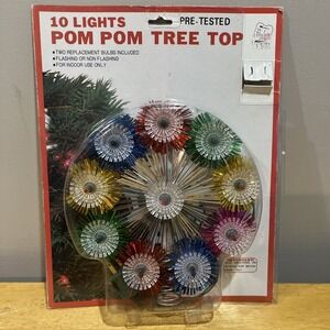 Vtg 10 Light Pom Pom Tree Top Christmas Star Lighted In Original Package - Works